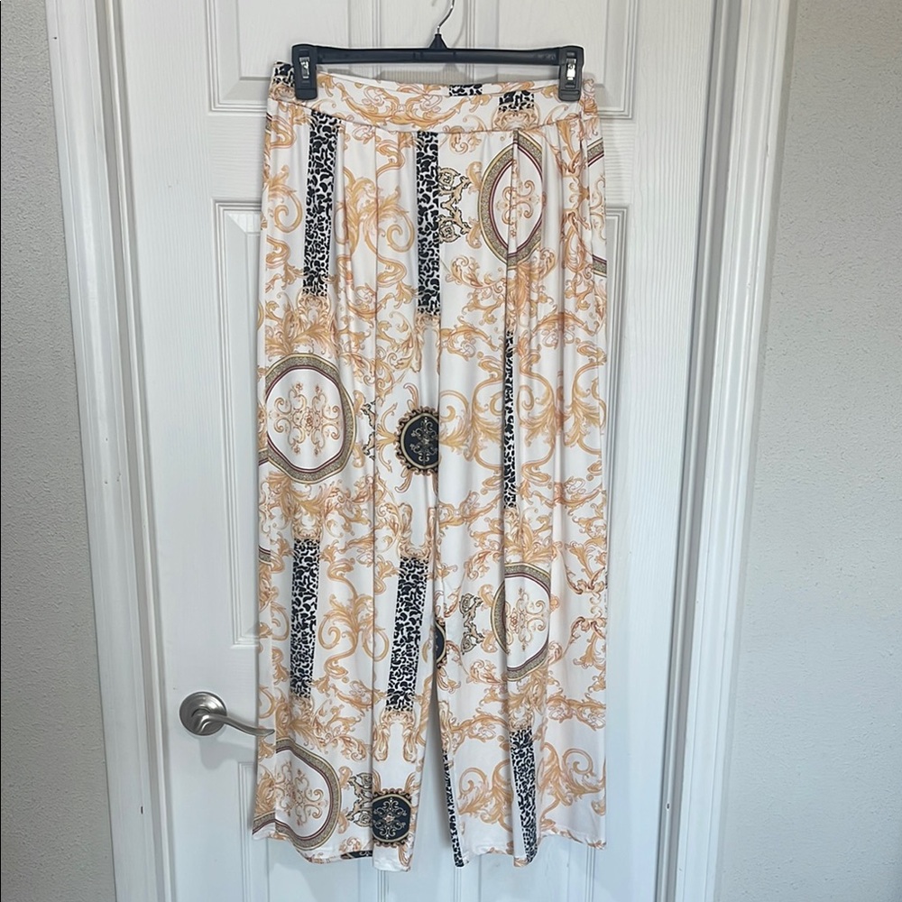 SHEIN White and Gold Wide Leg Jumpsuit